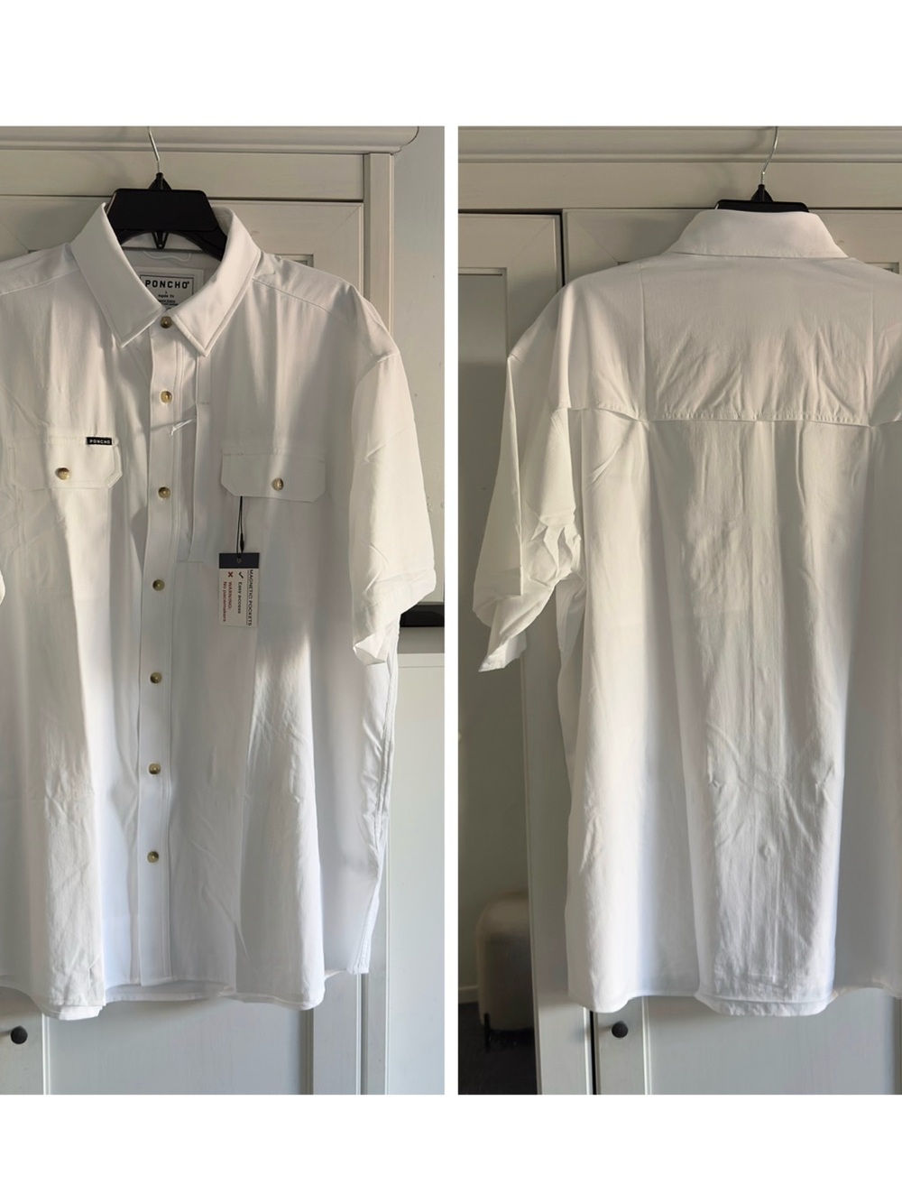 Poncho The Salty Dog Short Sleeve Shirt in White Men's Size Large Regular Fit